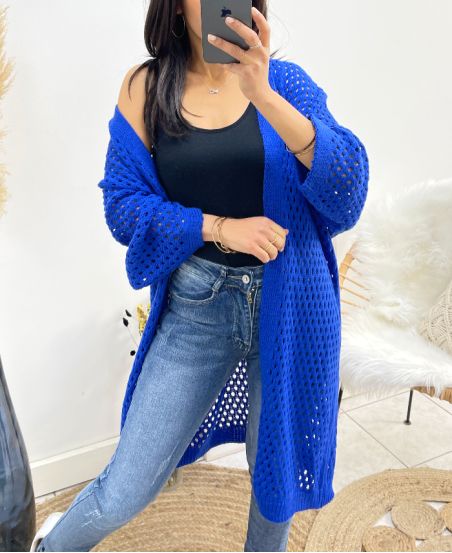 LONG OPENWORK CARDIGAN AW918 ROYAL BLUE