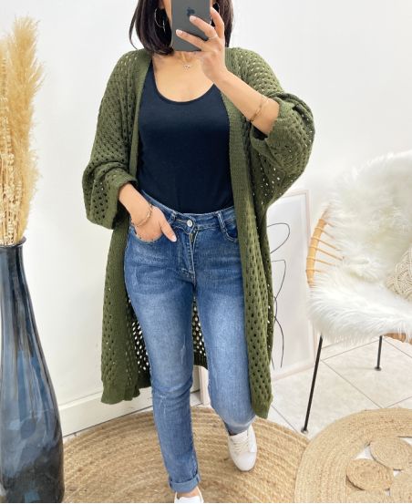 CARDIGAN LUNGO TRAFORATO AW918 VERDE MILITARE