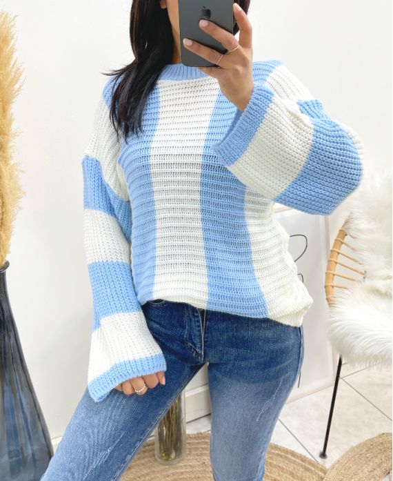 CHUNKY STRIPE SWEATER AH929 SKY BLUE