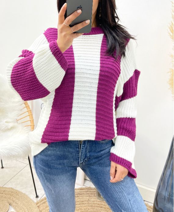 CHUNKY STRIPE SWEATER AH929 PLUM