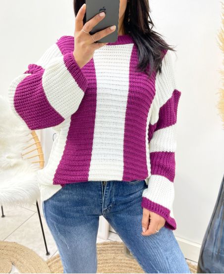 CHUNKY STRIPE SWEATER AH929 PLUM