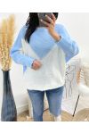 PULLOVER BI-COLORE LUREX AH941 BLEU CIEL