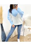 PULLOVER BI-COLORE LUREX AH941 BLEU CIEL