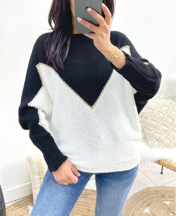 TWO-TONE SWEATER LUREX AH941 BLACK