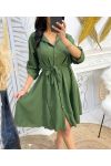 MILITARY GREEN PE196 BUTTON SKATER DRESS