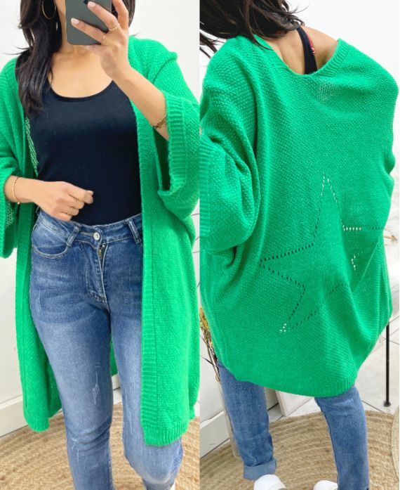 GILET LONG BRILLANT DOS ETOILE AH909 VERT