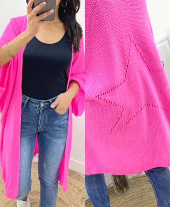 GILET LONG BRILLANT DOS ETOILE AH909 ROSE BONBON