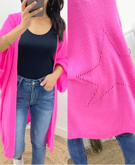 LANGE GLÄNZENDE STRICKJACKE HINTEN STAR AW909 CANDY PINK