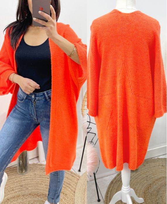 LANGE GLÄNZENDE STRICKJACKE MIT STERNRÜCKEN AW909 ORANGE