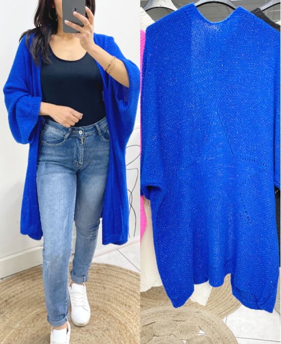 LONG SHINY CARDIGAN WITH STAR BACK AW909 ROYAL BLUE