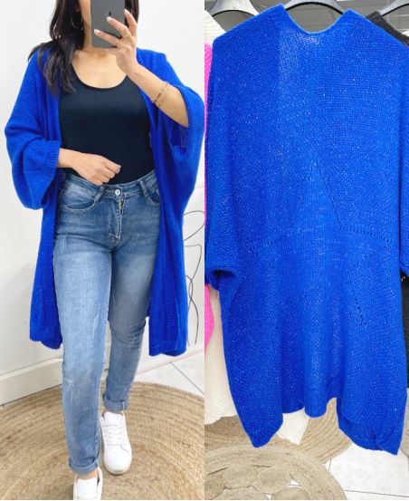 LONG SHINY CARDIGAN WITH STAR BACK AW909 ROYAL BLUE