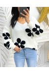 PULLOVER FLEUR PE148 BLANC