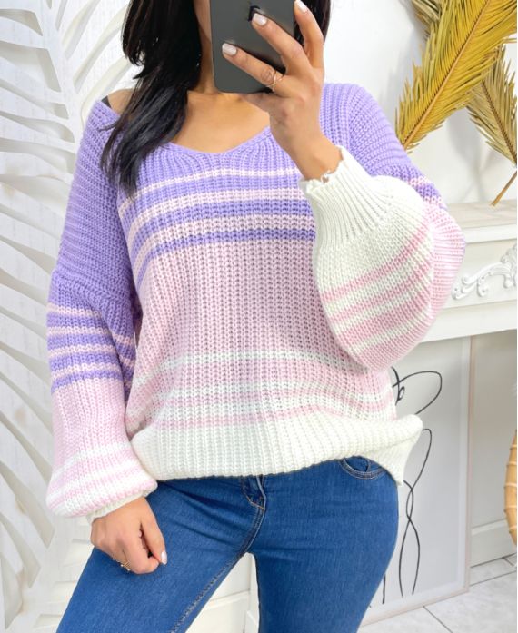 MAGLIA RIGHE PE144 VIOLA