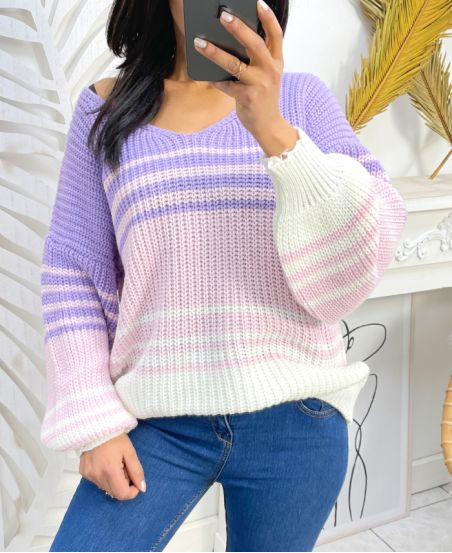 MAGLIA RIGHE PE144 VIOLA