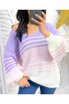 PULLOVER RAYURES PE144 VIOLET