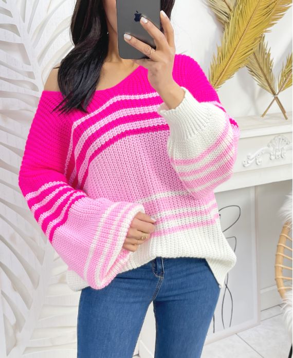 PULLOVER PE144 FUCHSIA STREIFEN