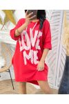 2-POCKET HOODIE DRESS LOVE ME PE135 RED