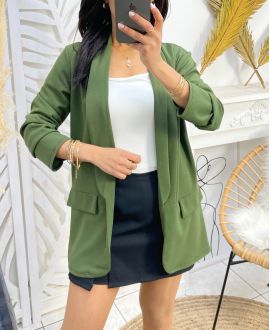 VESTE BLAZER MANCHES RETROUSSEES PE125 VERT MILITAIRE