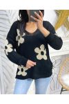 LUREX SWETER W KWIATY SS93 CZARNY