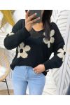 LUREX FLOWERS PULLOVER SS93 SCHWARZ