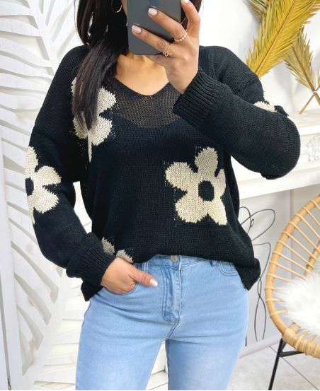 LUREX FLOWERS PULLOVER SS93 SCHWARZ