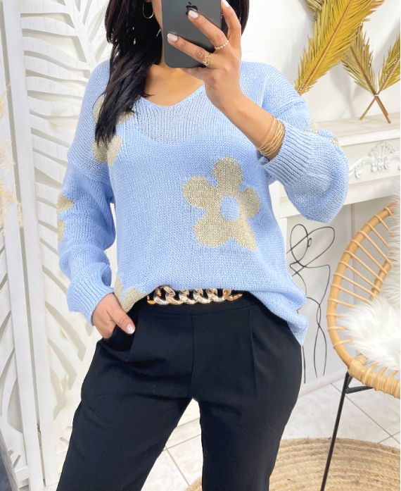 LUREX FLOWER SWEATER SS93 SKY BLUE