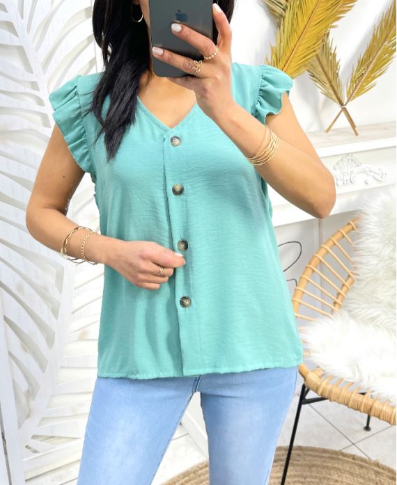 KNOOPBLOUSE PE179 PASTEL GROEN