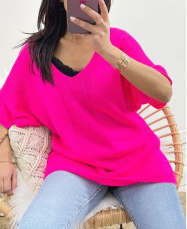 SHORT-SLEEVED SWEATER PE956 FUCHSIA