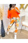 PE105 ORANGE PRINTED WRINKLE EFFECT TROUSERS