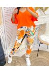 PE105 ORANJE BROEK MET PRINT EN KREUKEFFECT