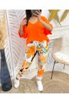 PE105 ORANGE PRINTED WRINKLE EFFECT TROUSERS