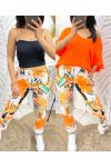 PANTS WITH CRINKLE EFFECT PRINT PE105 ORANGE