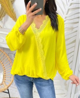 BLUSA DRAPPEGGIATA IN PIZZO PE77 GIALLO