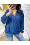 BLOUSE DRAPEE DENTELLE PE77 BLEU MARINE