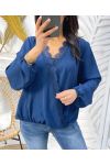 BLOUSE DRAPEE DENTELLE PE77 BLEU MARINE