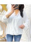 BLOUSE DRAPEE DENTELLE PE77 BLANC