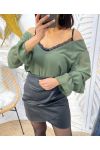 2-IN-1 LACE EFFECT TOP PE155 MILITARY GREEN