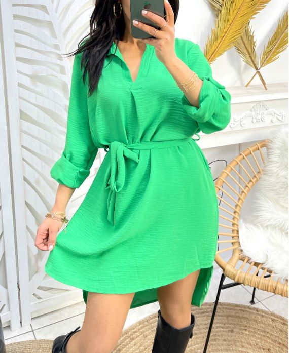 TUNIC DRESS WITH TIE SS70 LEMON GREEN