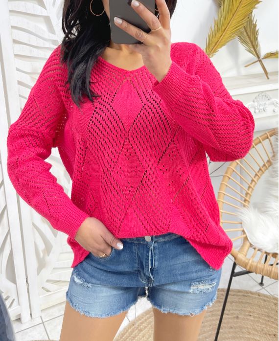 PULL TRICOT FEMME PE343 ROUGE