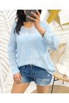 PULL TRICOT FEMME PE343 BLEU CIEL