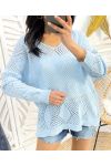 PULL TRICOT FEMME PE343 BLEU CIEL