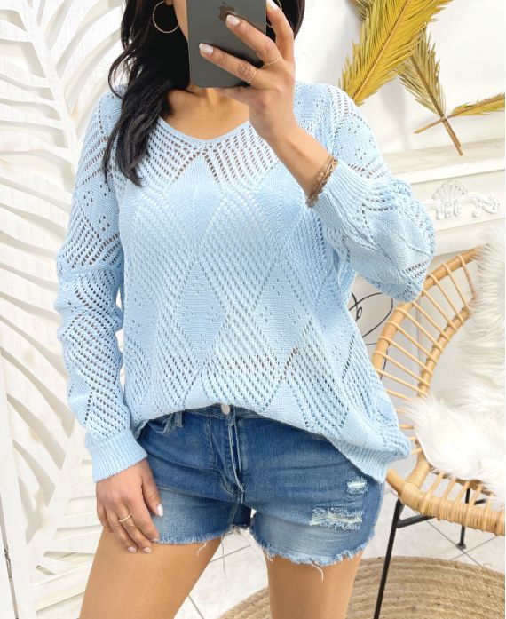 PULL TRICOT FEMME PE343 BLEU CIEL