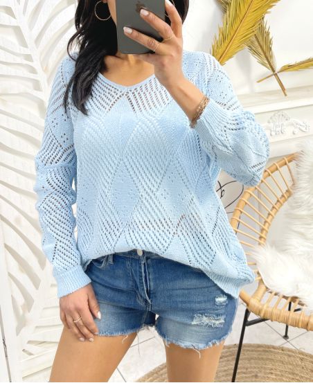 PULL TRICOT FEMME PE343 BLEU CIEL