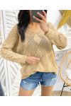 SWETER DAMSKI DZIANINOWY PE343 CAMEL