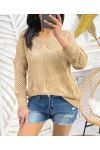 SWETER DAMSKI DZIANINOWY PE343 CAMEL