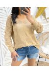 SWETER DAMSKI DZIANINOWY PE343 CAMEL