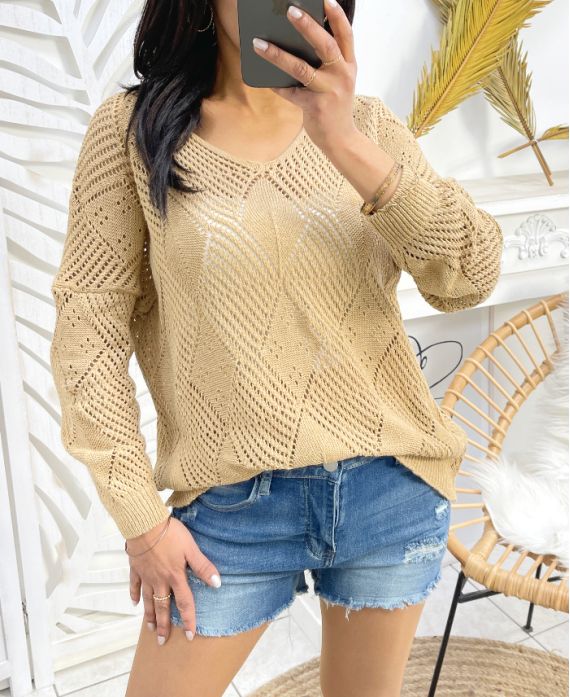 WOMEN'S KNITTED SWEATER PE343 CAMEL