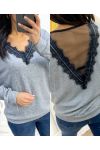 PULLOVER FIN DENTELLE PE18 GRIS