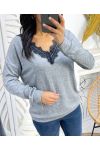 PULLOVER FIN DENTELLE PE18 GRIS