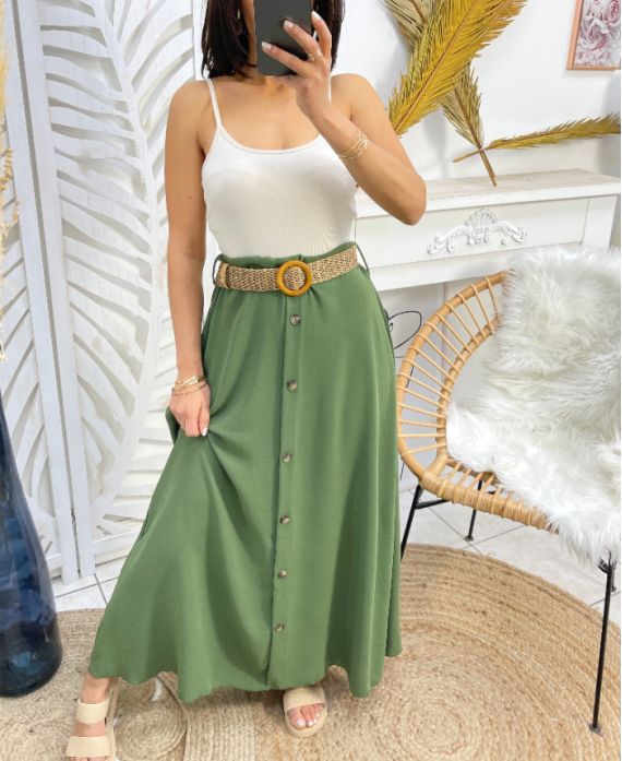 PE300 LONG BUTTON SKIRT MILITARY GREEN